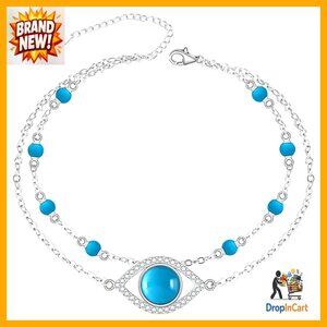 Sterling Silver Evil Eye Anklet Protective Elegant Minimal Chic Ankle Bracelet